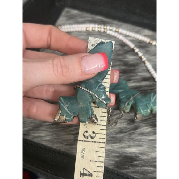 Vintage Sterling Silver Mexico Green Donkey Burro Brooch Double Duet Sweater Pin - Picture 11 of 12